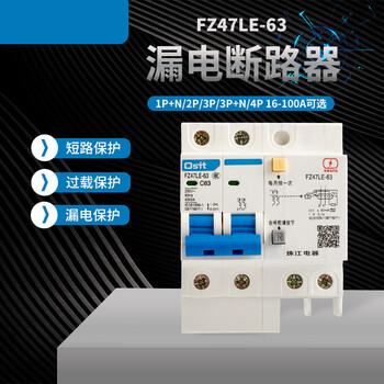 fz47le漏电开关2p32a63a家用空气开关带漏电断路器3pn保护器100a1pn