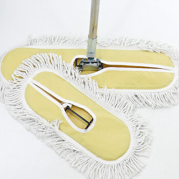 冰禹 尘推平板拖把排拖 黄白色60cm整套带杆 办公室家政工厂车间商场保洁吸水去污可拆卸(1个装)BY-636 