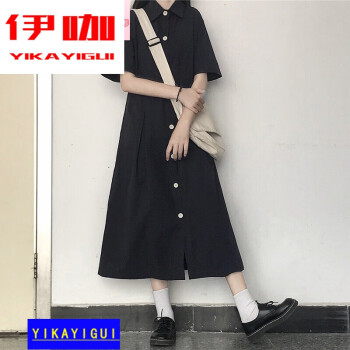 学生2751黑色s>女生黑色连衣裙少女夏装2022年新款初中高中生韩版森系