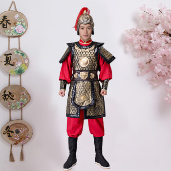 款古代盔甲将大帅大将戏服岳飞演出服装金色铠甲披风小兵暗金鳞甲均码