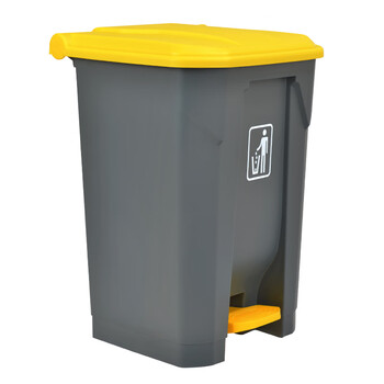 舒蔻（Supercloud）公共商用物业餐厅厨房室内翻盖方形脚踏式大号垃圾桶脚踩带盖户外垃圾箱 灰黄色50L