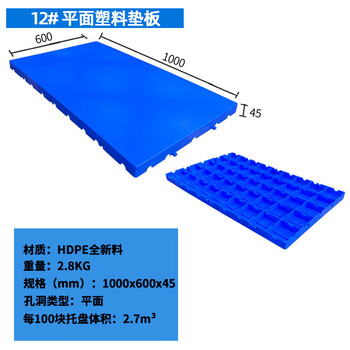 飞尔 塑料垫板 可拼接网格防潮板 工厂仓库超市塑胶托盘【12 平面 1000x600x50】