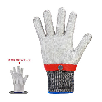 星工（XINGGONG）防割手套 不锈钢丝5级防刀刃切割防咬耐磨劳保手套短款 红色1只