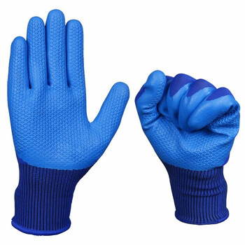 盛港 劳保手套 天然乳胶手套掌浸涂层压纹耐磨耐油防滑手套工地作业A688 蓝（12付）
