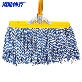 海斯迪克 尘推平板拖把排拖 36CM蓝白棉线木杆 办公室家政工厂车间商场保洁吸水去污可拆卸 (1个装) HK-8026