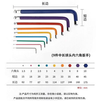 保拉(Paola) 内六角扳手套装9件套1.5mm-10mm 球头公制内六角加长螺丝刀6525