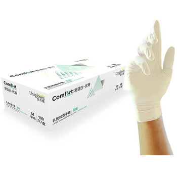 友利格 C053TDW舒适白优等无粉 YY加厚 一次性乳胶检查手套 5.8克 *1盒  100只/盒 白色 中号