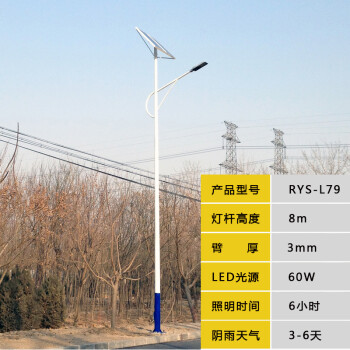 日月升 RYS-L79-8-60 太阳能路灯 锥杆灯杆 8米 60W