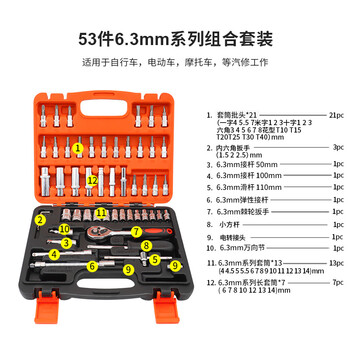 保拉(Paola) 套筒工具套装53件套6.3mm系列 多功能加长棘轮内六角套筒扳手螺丝刀套装 汽车维修工具箱8508