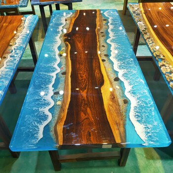 树脂河流餐桌环氧树脂河流桌子海浪实木大板木家用原木茶桌茶几整板书