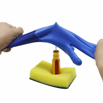 盛港 劳保手套 天然乳胶手套掌浸涂层压纹耐磨耐油防滑手套工地作业A688 蓝（12付）