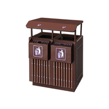 庄太太 深咖啡单 户外塑木垃圾桶单桶庭院物业果皮箱ZTT-9022