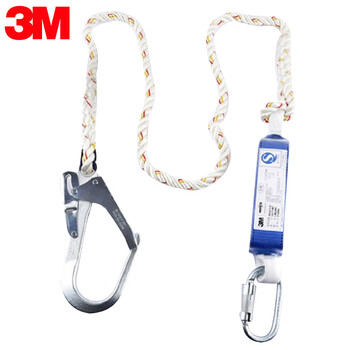 3M 1390399单钩减震缓冲连接绳配50MM大挂钩 安全绳\坠落悬挂 Φ12mm×2m 三股腈纶 1条