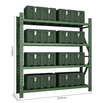 京佳乐钢制货架JE3352车间收纳架钢制置物架军绿色200*50*200cm四层中型