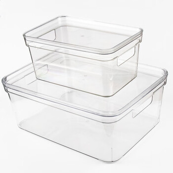 海斯迪克 HKCL-244 桌面提手PET收纳盒 高透明塑料防尘收纳箱 中号360*270*140（1个）