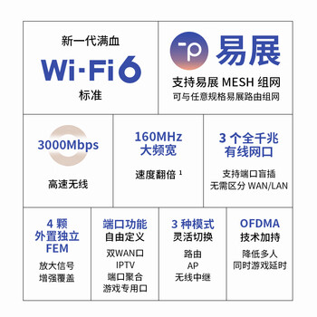 普联（TP-LINK） AX3000满血WiFi6千兆无线路由器 5G双频游戏路由 Mesh 3000M无线速率  XDR3050易展版