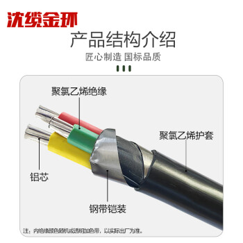 沈缆金环 ZR-VLV22-0.6/1KV-3*50mm² 国标阻燃铝芯钢带铠装电力电缆 1米