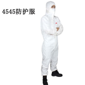 3M  4545防护服 白色带帽连体防静电防尘喷漆液体防喷溅机械维修清洁 L码1件