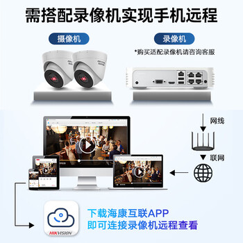 HIKVISION海康威视监控摄像头200万室内外监控器家用红外夜视30米移动侦测手机远程 T12HV3-LA 4MM