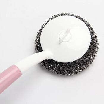 益美得 QJK008 带柄钢丝球洗碗刷锅清洁球钢丝刷 长柄款（颜色随机）