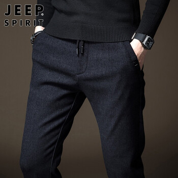 吉普jeep休闲裤男潮流2022春季韩版裤子男士修身微弹商务休闲男裤蓝色