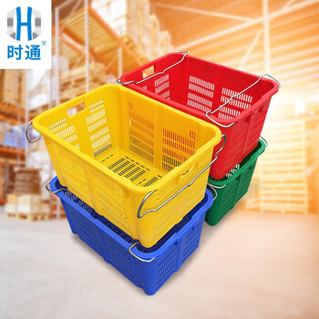 时通塑料周转筐长方形加厚水果大号蔬菜批发货框子带铁把手菜箩6号加厚620*430*300mm