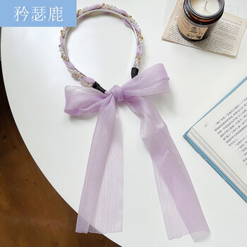 矜瑟鹿水钻珍珠发箍带飘带仙女夏法式编发发带丝巾头箍外出丝带发卡