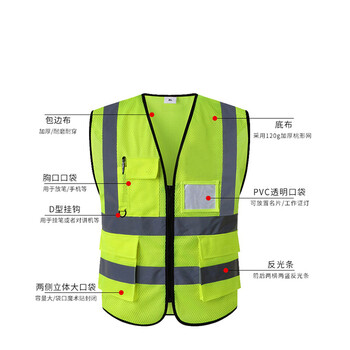 飞尔 户外交通工地马甲 夜间反光网状带背心 透气反光安全背心【荧光绿 均码】
