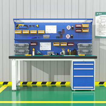 京顿防静电工作台重型钳工工作台实验台桌子带工具挂板操作台210*75*174cm侧四抽