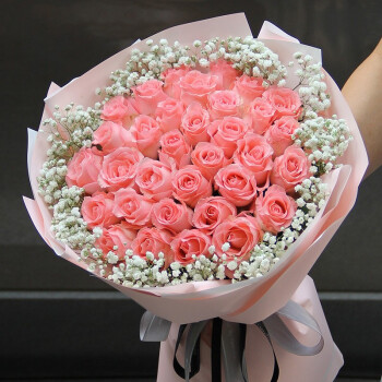 幽客玉品鲜花速递33朵戴安娜粉玫瑰花束礼盒表白送女友生日礼物送老婆