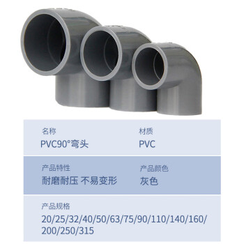 筑华工品 pvc90度弯头 给水管配件 上水管供水管给水 灰色 Φ32 一个价 