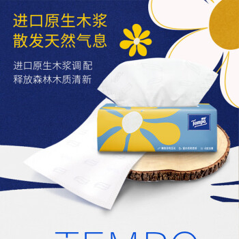 得宝（TEMPO）一博同款 抽纸 Mini系列4层80抽*4包 湿水不易破 餐巾纸 卫生纸