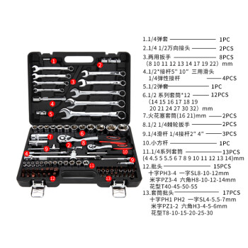 卡夫威尔 82件套修车工具箱 机修汽修工具套装 快速棘轮扳手大飞套筒扳手组套工具箱 维修拆卸工具 SS3388A