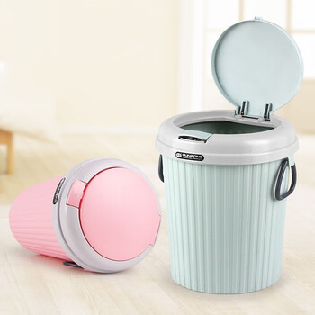 庄太太 卡其色16L两个 客厅卫生间带盖垃圾桶挂式办公室ZTT-9027