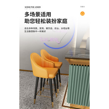 曙亮 椅子 餐椅 家用靠背 吧台椅 现代简约 轻奢 高脚椅 铁艺靠背椅子