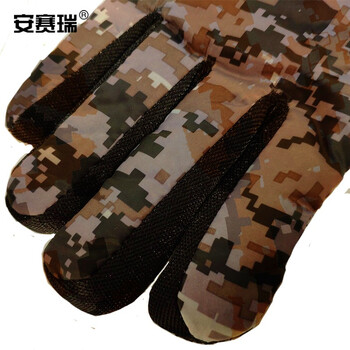 安赛瑞 加绒迷彩手套 冬季防寒防滑保暖全指手套 户外加厚保暖棉手套 迷彩绿 25559