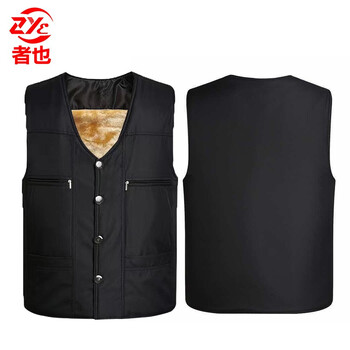 者也 中老年秋冬加绒加厚直筒宽松马甲户外休闲保暖防寒棉背心 黑色 2XL120-150斤