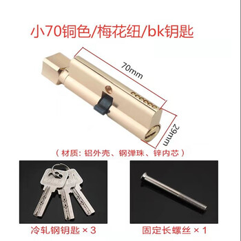 驼铃纵横 AQQJ0030 锁芯 木门锁芯 通用型钥匙锁芯 小70黄色【铁钥匙】