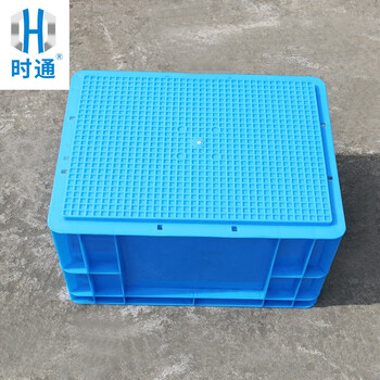 时通欧标EU箱汽配周转箱塑料收纳零件盒加厚物流箱养龟不带盖600*400*340mm蓝色全新料