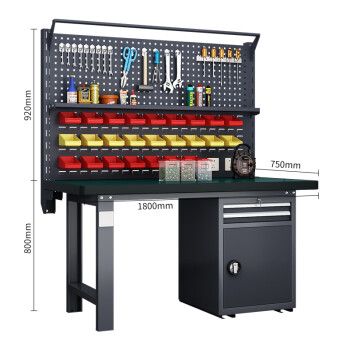 天旦重型工作台TD-T1207多功能检验桌维修台1.8米二抽一门柜双挂板带棚板灯架灰色