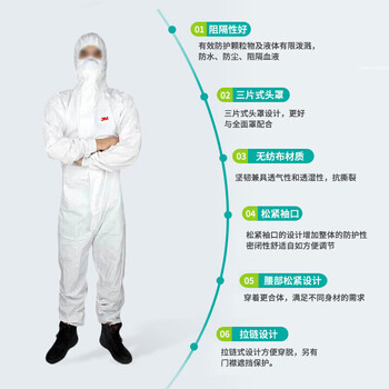4545带帽连体防护服防飞沫颗粒物粉尘液体喷溅抗静电透气防化服L码