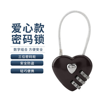 飞尔（FLYER）迷你爱心三位密码挂锁 钢丝绳便携式密码锁 旅行箱包背包安全防盗锁【OPP简装 黑色】
