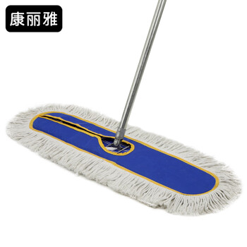 康丽雅  平板拖把80CM 长柄分类大堂尘推商用棉纱线排拖地拖蓝色 1个装