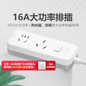 德力西(DELIXI)16A大功率空调插座 带开关插线板/插排/排插/接线板/拖线板 1位总控全长0.8米 J-LKS16 