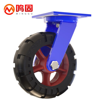 鸣固 超重型工业脚轮万向轮带刹车黑色重型橡胶推车脚轮 8寸刹车轮