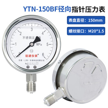 匡建仪表（CONJANT）YTN-100BF 304不锈钢耐震压力表 耐高温耐腐蚀 0-6mpa 表盘15厘米