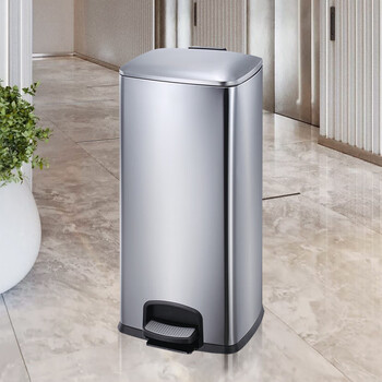 迪恩斯（DEANS）不锈钢脚踏方桶垃圾桶大号带盖厨房商用室内办公室脚踩垃圾桶开盖缓降上盖防指纹30升