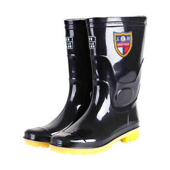 者也 中筒雨靴 牛筋底45码 防滑防水PVC黑色雨鞋防汛劳保工作胶鞋