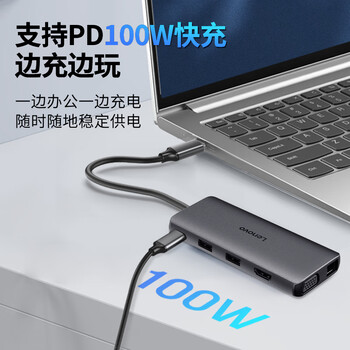 联想（Lenovo）Type-C扩展坞USB-C读卡器拓展坞HDMI千兆网口转接头HUB分线器适用苹果15MacBook小新笔记本ipad