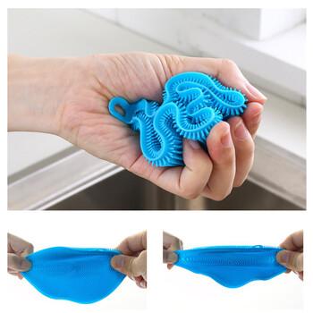 海斯迪克 HKY-124 多功能硅胶洗碗刷 去污百洁擦拭布 颜色随机10个